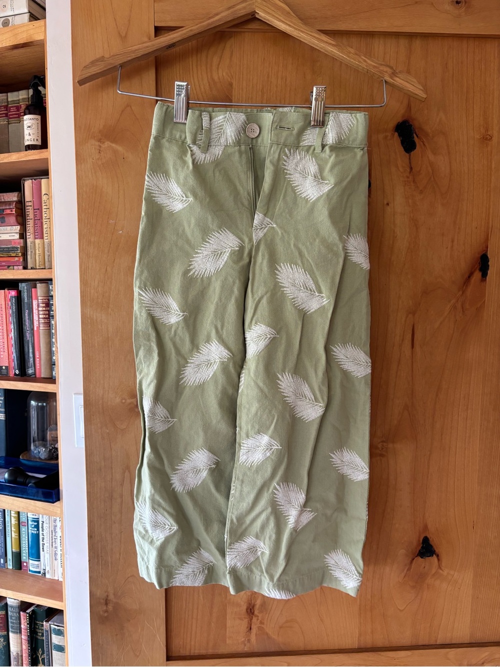Zara Sage Green embroidered leaf trousers